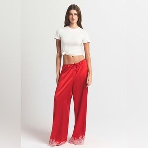 SKIMS Silk Lace Straight Leg Pant; Color: Ruby Contrast; Size: Medium